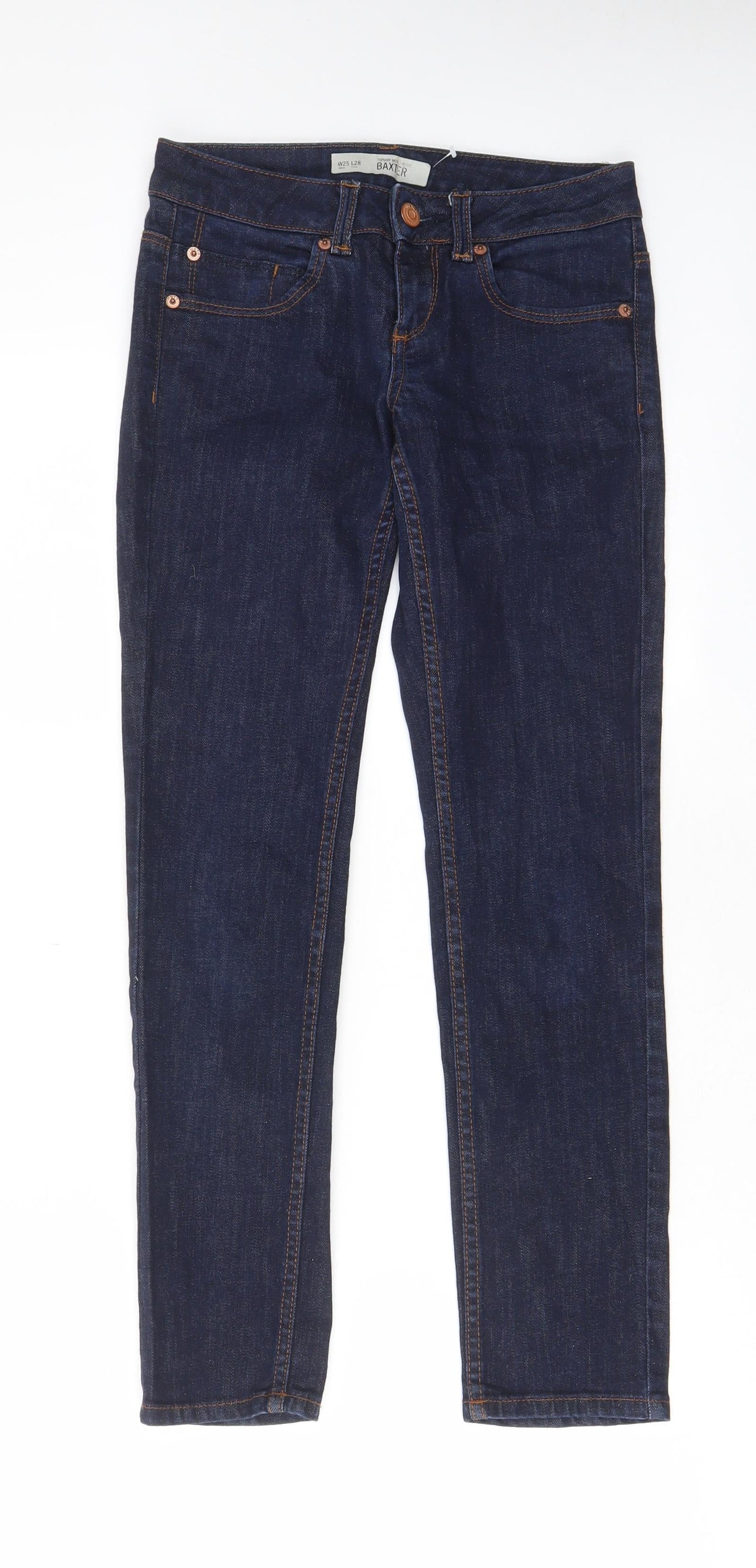 Topshop Womens Blue Cotton Straight Jeans Size 25 in L28 in Regular Zip - Pockets