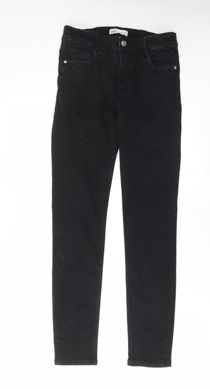 Zara Womens Black Cotton Skinny Jeans Size 8 L28 in Regular Zip - Pockets