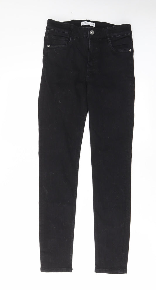 Zara Womens Black Cotton Skinny Jeans Size 8 L28 in Regular Zip - Pockets