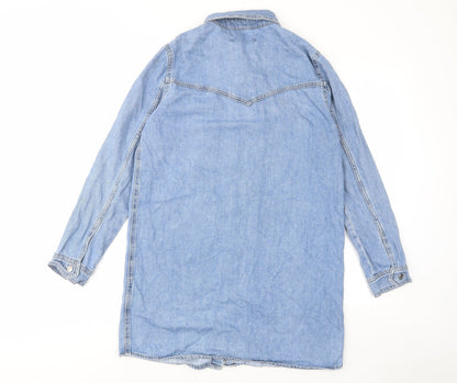 Denim & Co. Womens Blue Cotton A-Line Size 10 Collared Button - Pockets