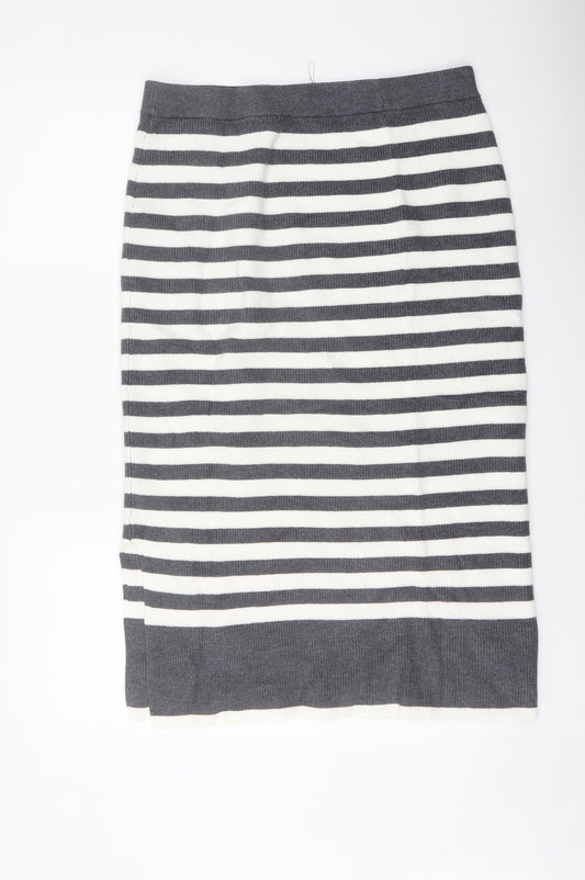 Marks and Spencer Womens Grey Striped Viscose Straight & Pencil Skirt Size L