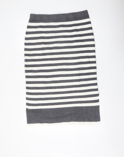 Marks and Spencer Womens Grey Striped Viscose Straight & Pencil Skirt Size L