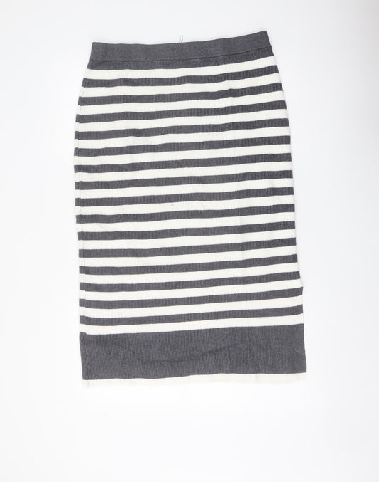 Marks and Spencer Womens Grey Striped Viscose Straight & Pencil Skirt Size L