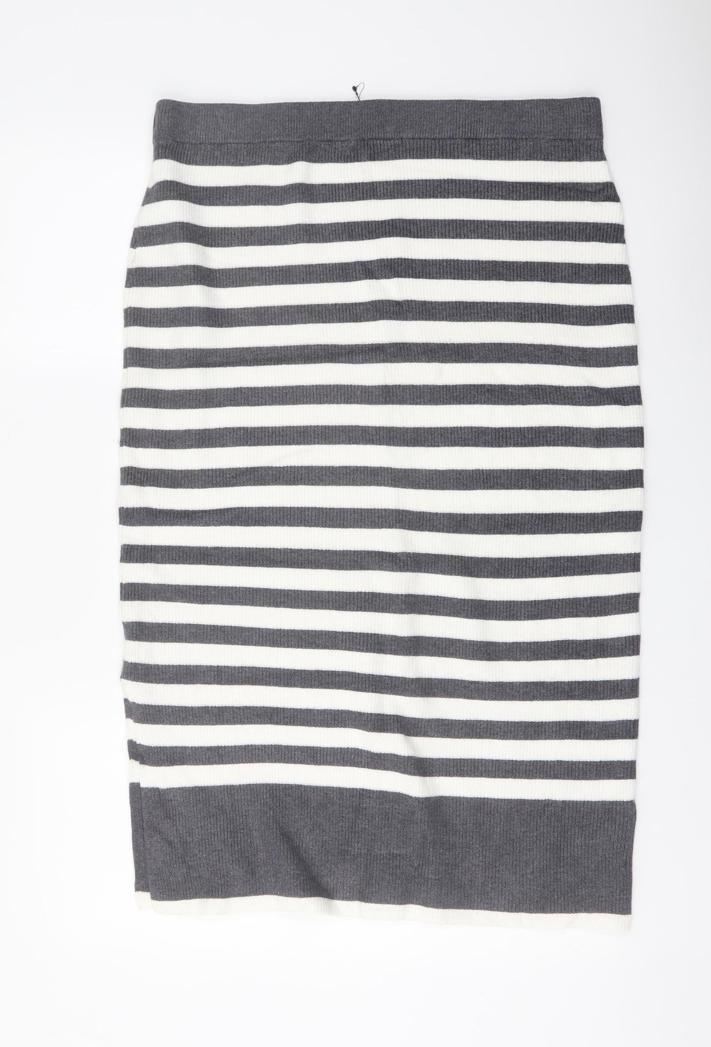 Marks and Spencer Womens Grey Striped Viscose Straight & Pencil Skirt Size L