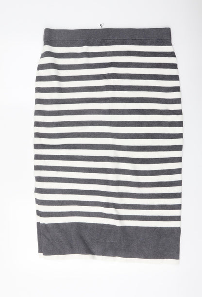 Marks and Spencer Womens Grey Striped Viscose Straight & Pencil Skirt Size L