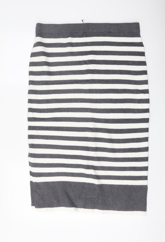 Marks and Spencer Womens Grey Striped Viscose Straight & Pencil Skirt Size L