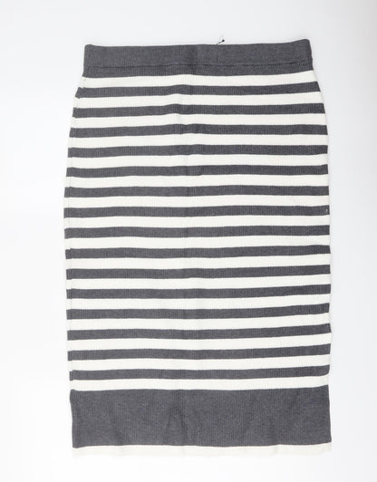 Marks and Spencer Womens Grey Striped Viscose Straight & Pencil Skirt Size L