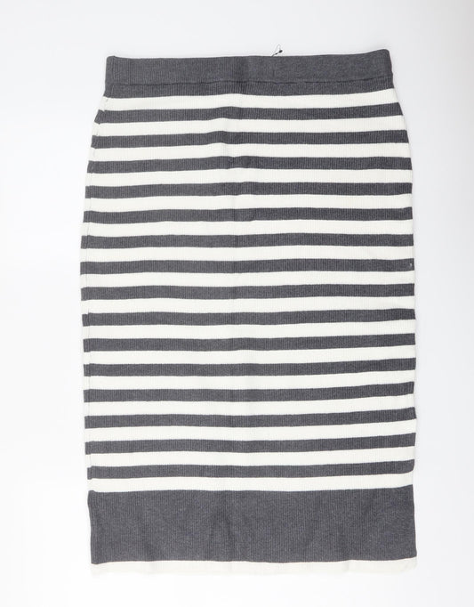 Marks and Spencer Womens Grey Striped Viscose Straight & Pencil Skirt Size L