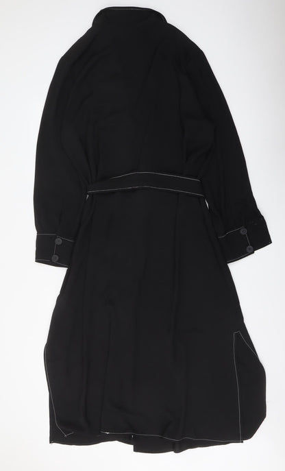 Red Herring Womens Black Polyester Shirt Dress Size 8 V-Neck Button