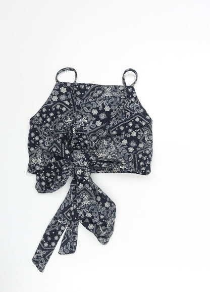 Unique 21 Womens Blue Paisley Polyester Cropped Blouse Size XS Square Neck