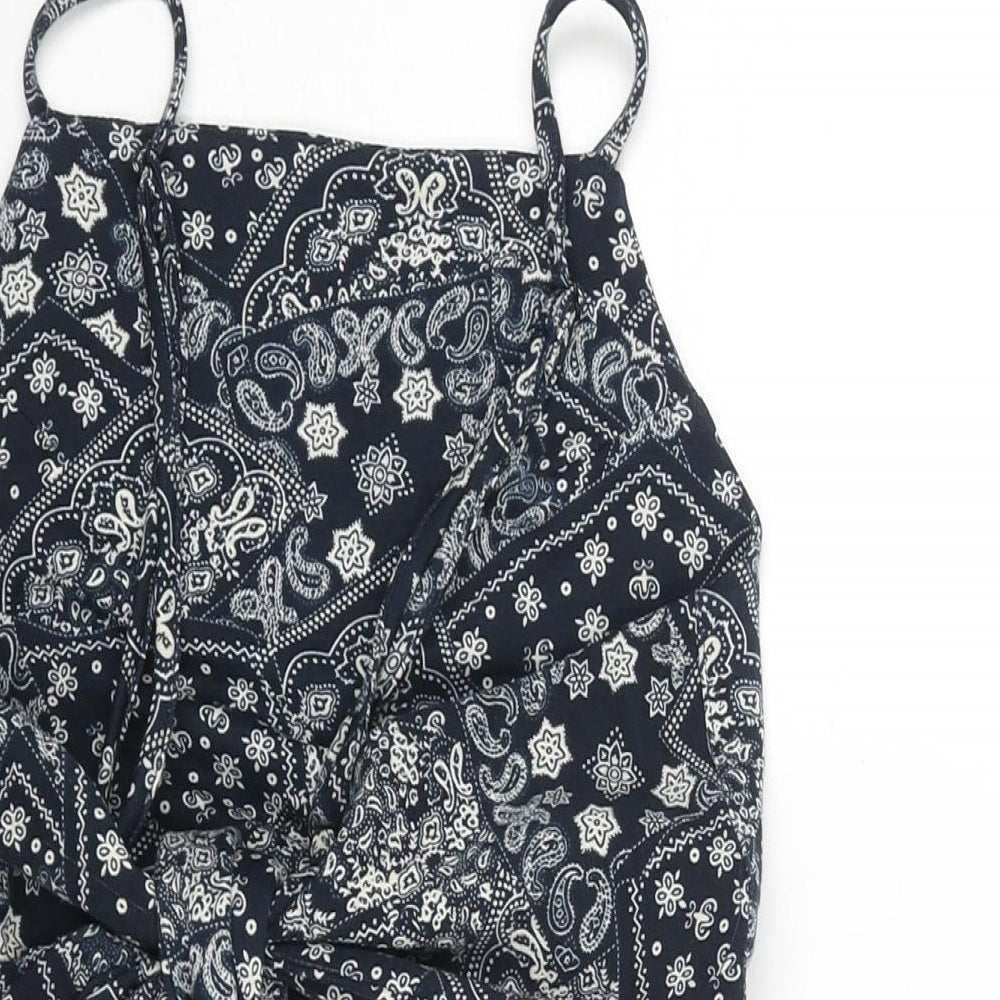 Unique 21 Womens Blue Paisley Polyester Cropped Blouse Size XS Square Neck