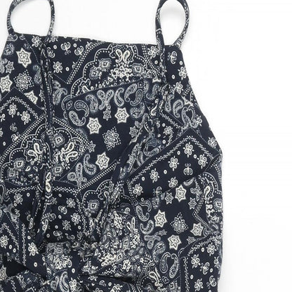 Unique 21 Womens Blue Paisley Polyester Cropped Blouse Size XS Square Neck