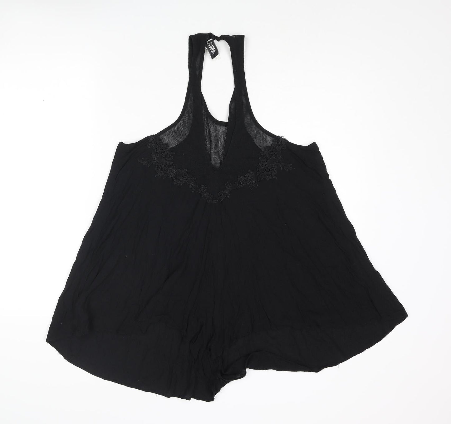 Out From Under Womens Black Polyester Playsuit One-Piece Size M Button - Floral Embroidery