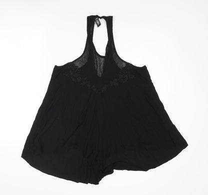 Out From Under Womens Black Polyester Playsuit One-Piece Size M Button - Floral Embroidery