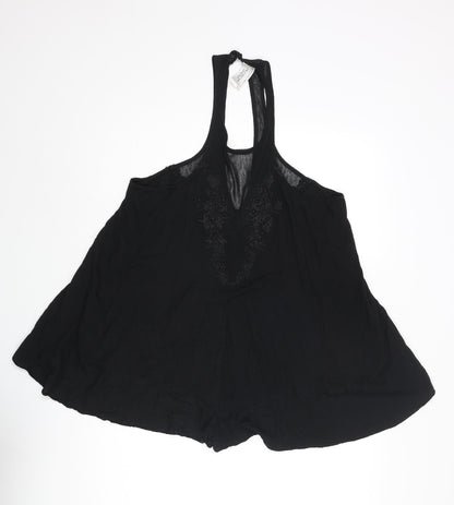 Out From Under Womens Black Polyester Playsuit One-Piece Size M Button - Floral Embroidery