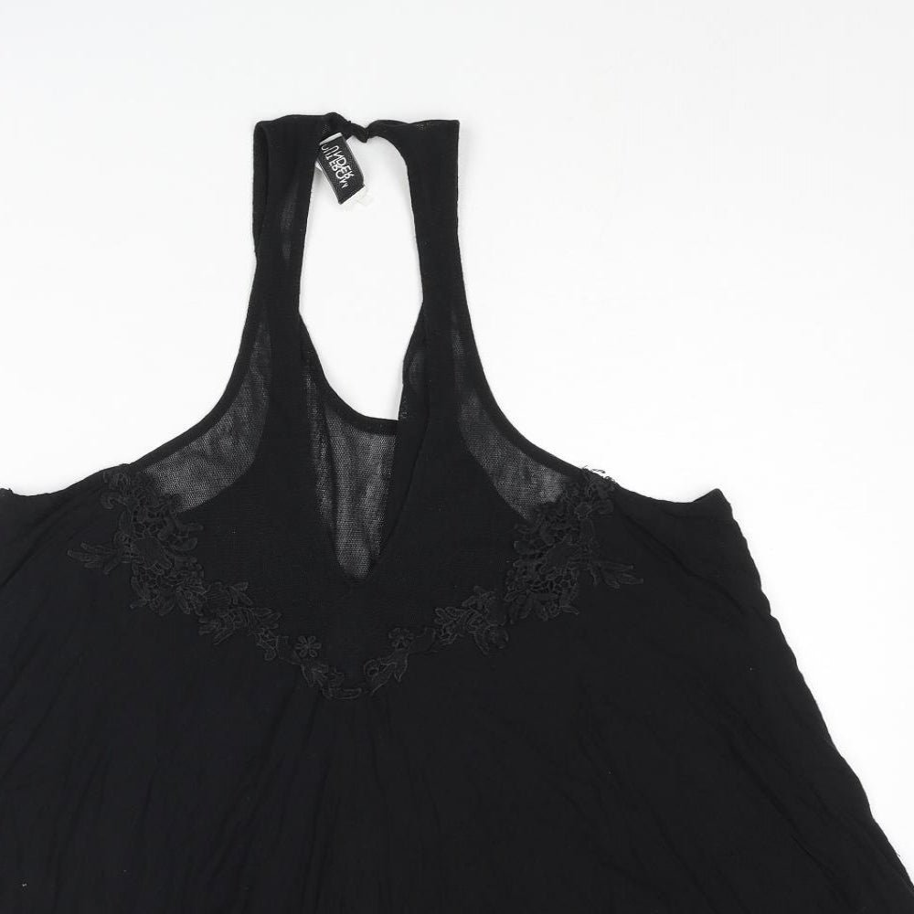 Out From Under Womens Black Polyester Playsuit One-Piece Size M Button - Floral Embroidery