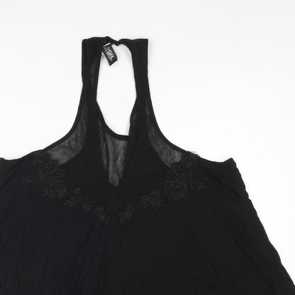 Out From Under Womens Black Polyester Playsuit One-Piece Size M Button - Floral Embroidery