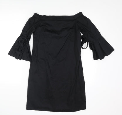 H&M Womens Black Polyester Shift Size 6 Off the Shoulder Pullover - Bow