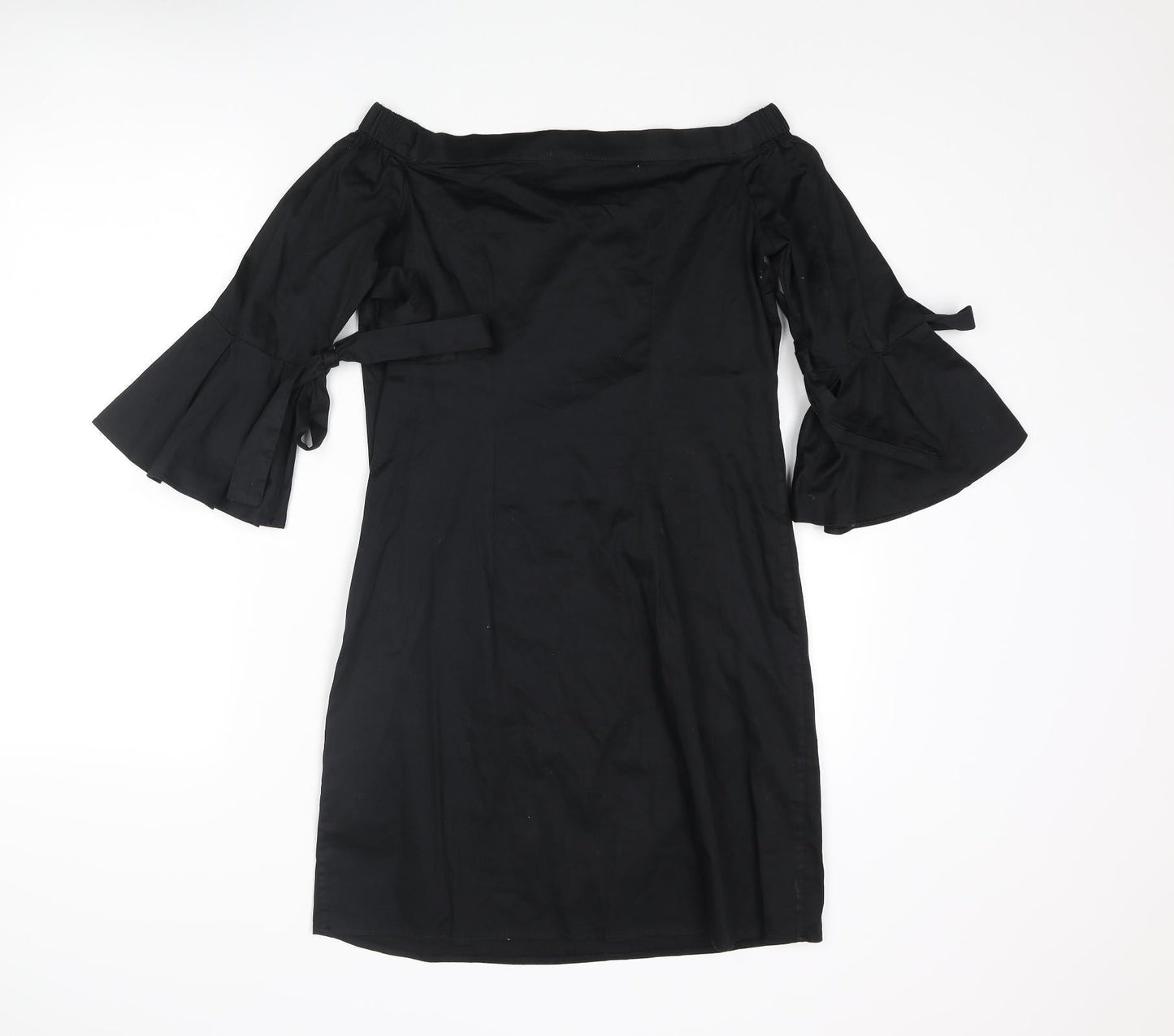 H&M Womens Black Polyester Shift Size 6 Off the Shoulder Pullover - Bow