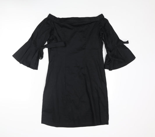 H&M Womens Black Polyester Shift Size 6 Off the Shoulder Pullover - Bow