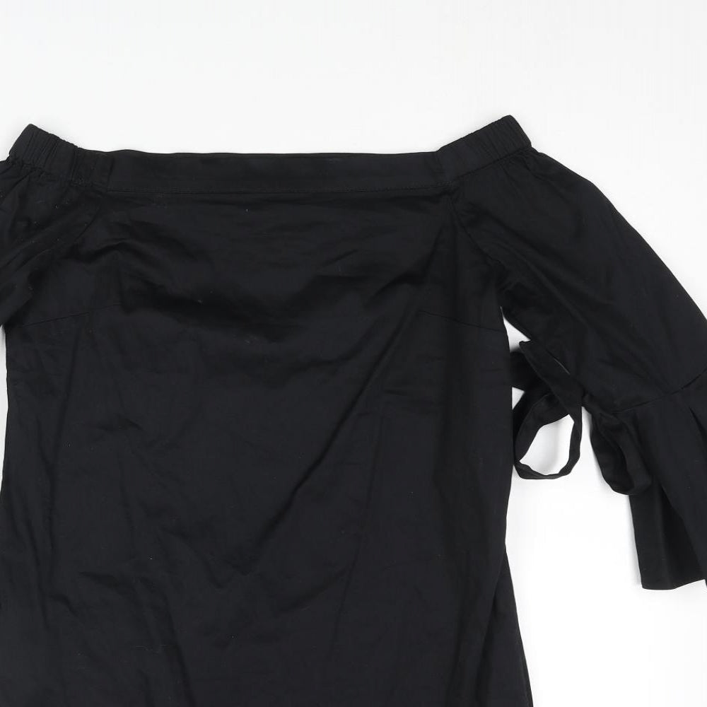 H&M Womens Black Polyester Shift Size 6 Off the Shoulder Pullover - Bow
