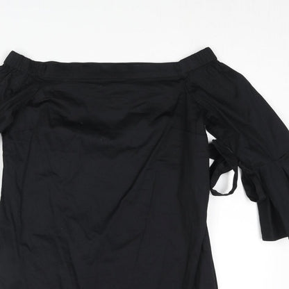 H&M Womens Black Polyester Shift Size 6 Off the Shoulder Pullover - Bow