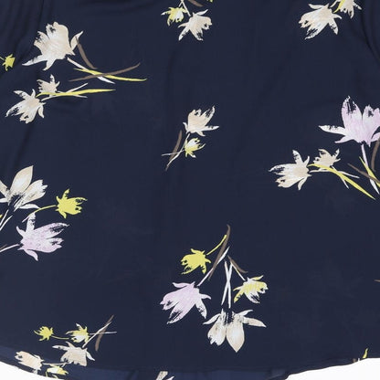 Classic Womens Blue Floral Polyester Basic Button-Up Size 16 Collared
