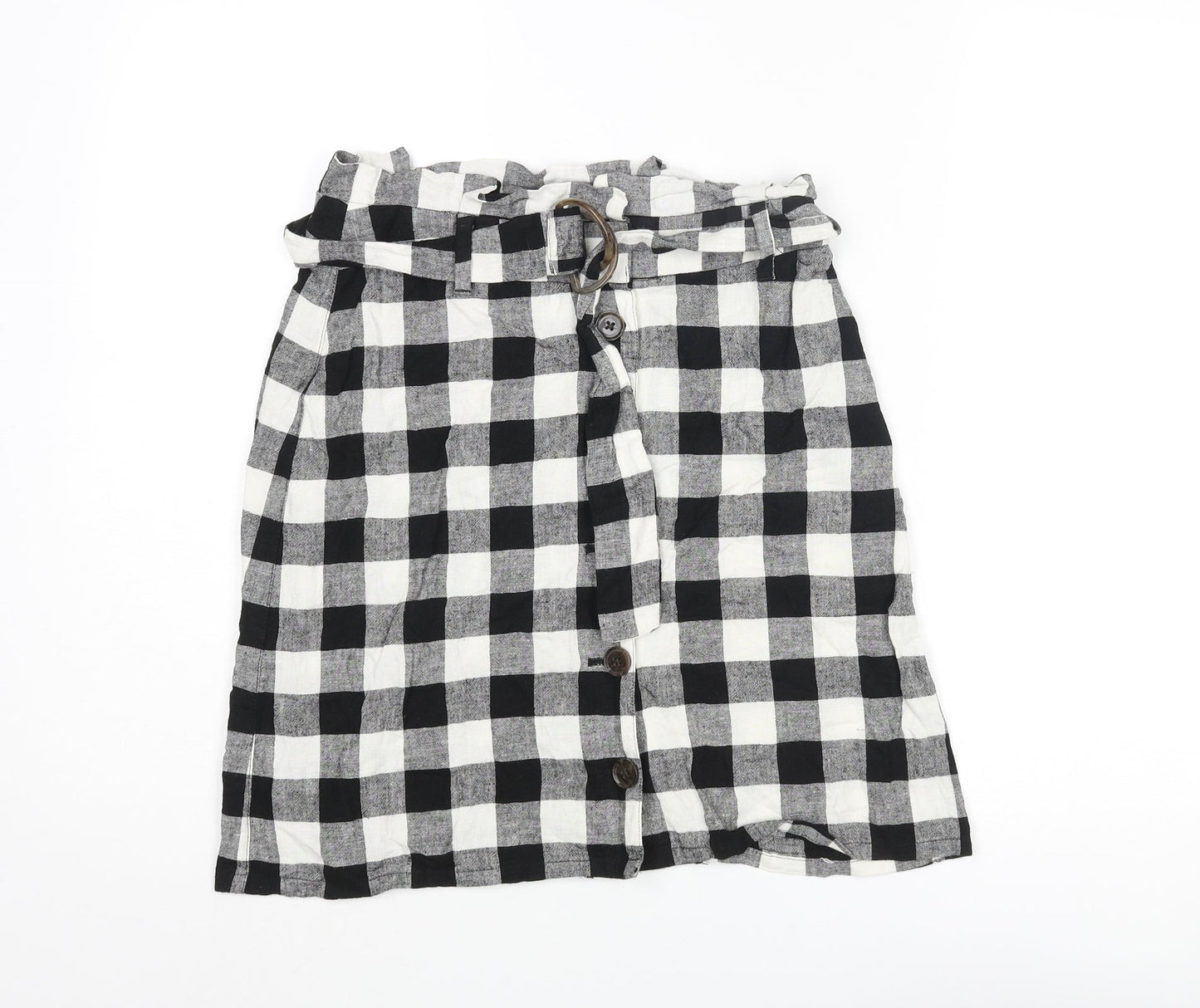 ASOS Womens Black Check Polyester A-Line Skirt Size 8 Button - Belted