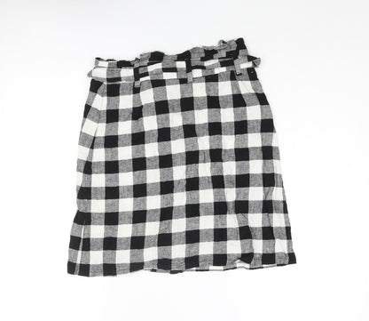 ASOS Womens Black Check Polyester A-Line Skirt Size 8 Button - Belted
