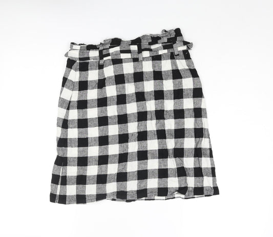 ASOS Womens Black Check Polyester A-Line Skirt Size 8 Button - Belted