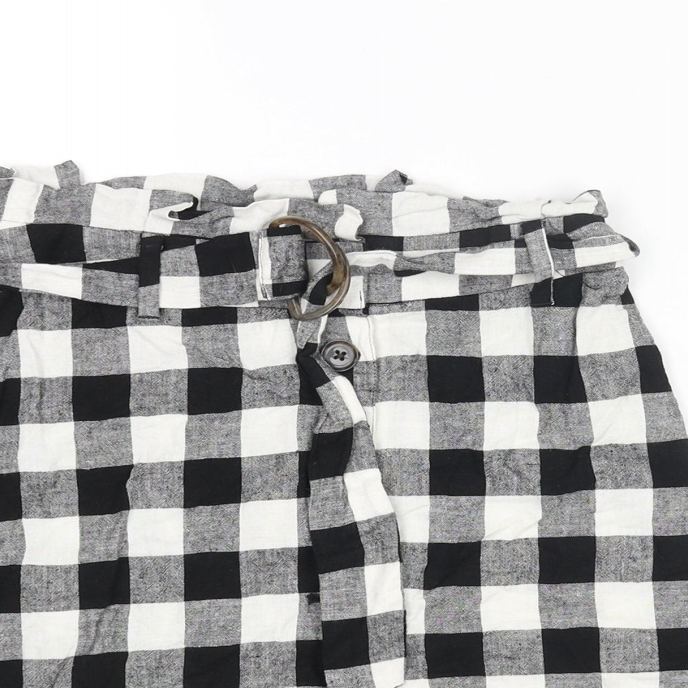 ASOS Womens Black Check Polyester A-Line Skirt Size 8 Button - Belted