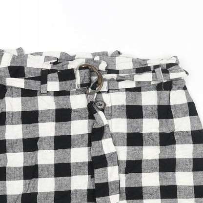 ASOS Womens Black Check Polyester A-Line Skirt Size 8 Button - Belted