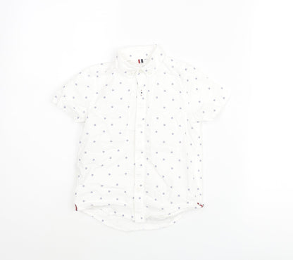 NEXT Boys White Geometric Cotton Basic Button-Up Size 4 Years Collared Button - Skull Pattern