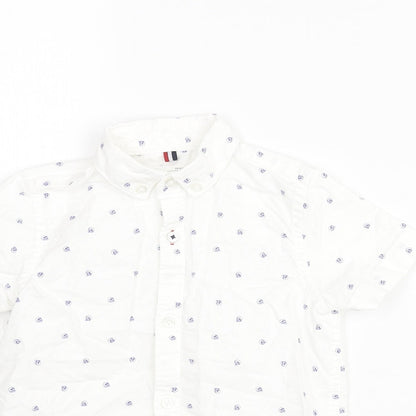 NEXT Boys White Geometric Cotton Basic Button-Up Size 4 Years Collared Button - Skull Pattern