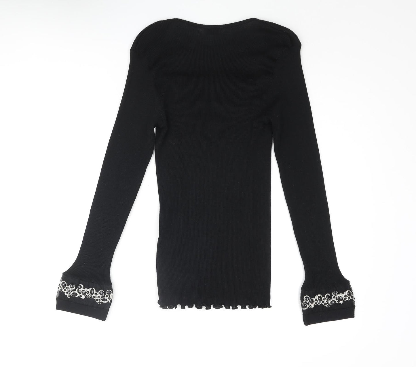 Bella Di Notte Womens Black Square Neck Wool Pullover Jumper Size 16 - Beaded Detail