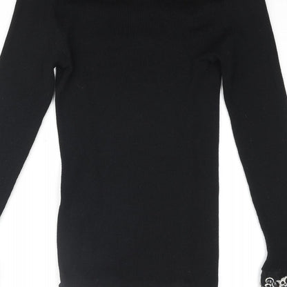 Bella Di Notte Womens Black Square Neck Wool Pullover Jumper Size 16 - Beaded Detail