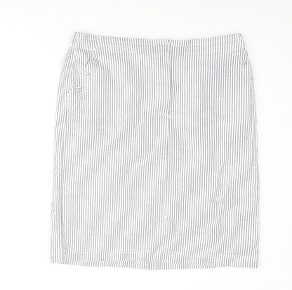 Emreco Womens Blue Striped Cotton Straight & Pencil Skirt Size 14 Zip - Button
