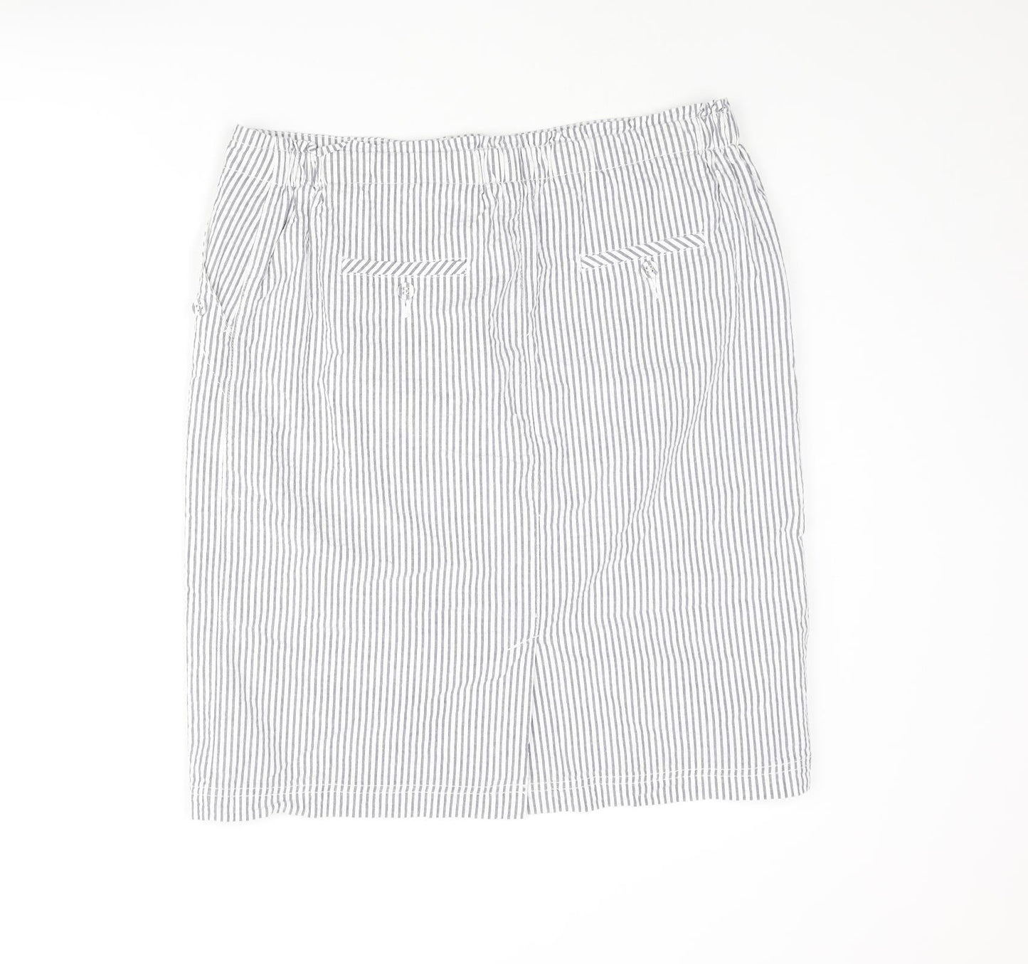 Emreco Womens Blue Striped Cotton Straight & Pencil Skirt Size 14 Zip - Button
