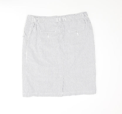 Emreco Womens Blue Striped Cotton Straight & Pencil Skirt Size 14 Zip - Button