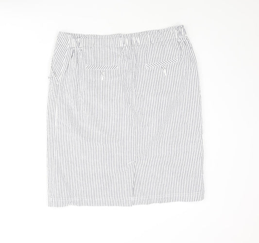 Emreco Womens Blue Striped Cotton Straight & Pencil Skirt Size 14 Zip - Button