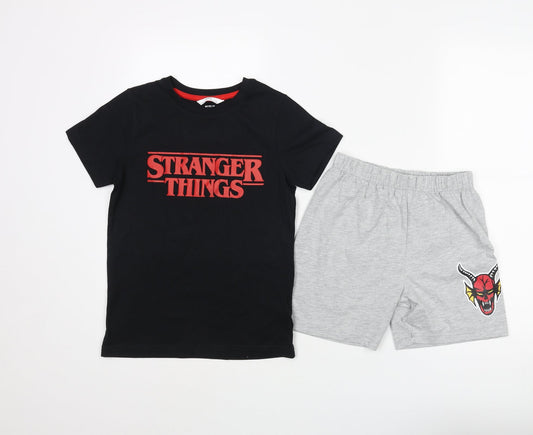Marks and Spencer Boys Black Solid Cotton Pyjama Set Size 7-8 Years Pullover - Stranger Things