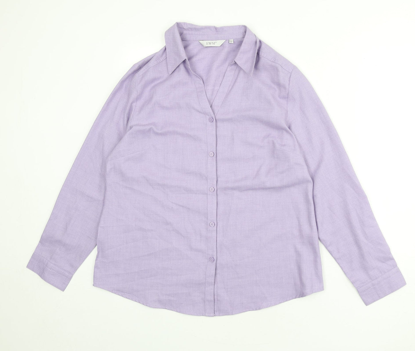 EWM Womens Purple Polyester Basic Button-Up Size 16 Collared