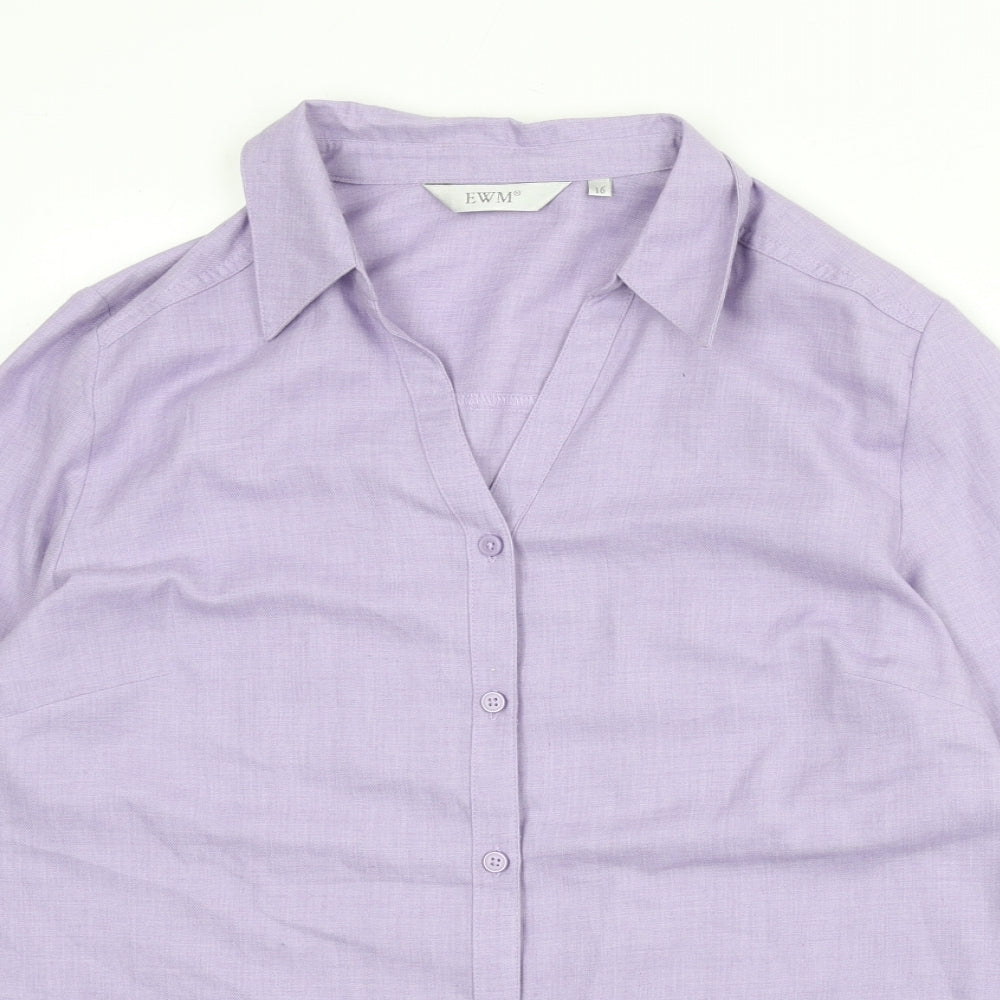 EWM Womens Purple Polyester Basic Button-Up Size 16 Collared