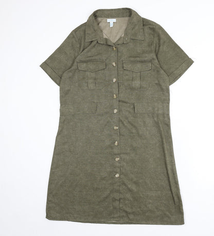 Blue Vanilla Womens Green Polyester A-Line Size 12 Collared Button