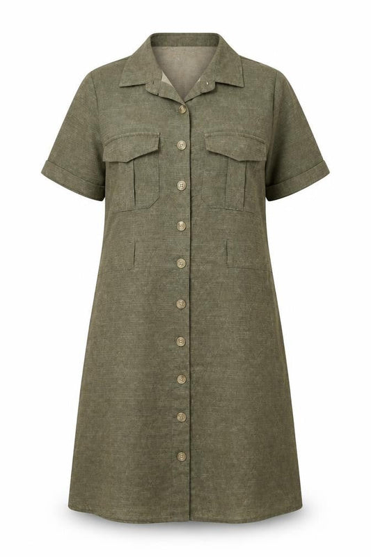 Blue Vanilla Womens Green Polyester A-Line Size 12 Collared Button
