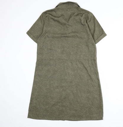 Blue Vanilla Womens Green Polyester A-Line Size 12 Collared Button