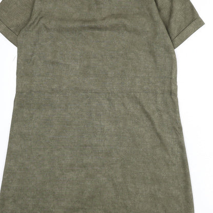 Blue Vanilla Womens Green Polyester A-Line Size 12 Collared Button