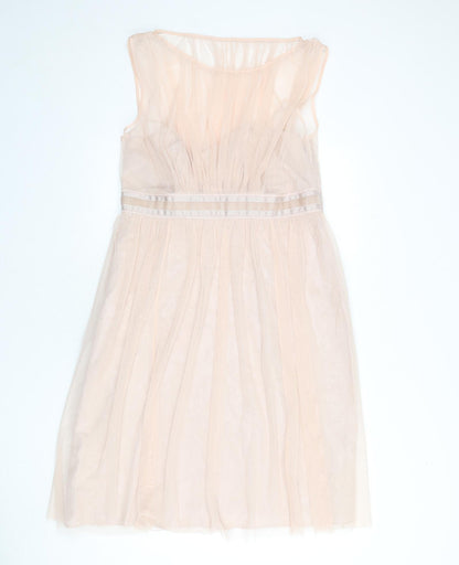 Debut Womens Pink Polyester A-Line Size 16 Round Neck Zip - Mesh Overlay