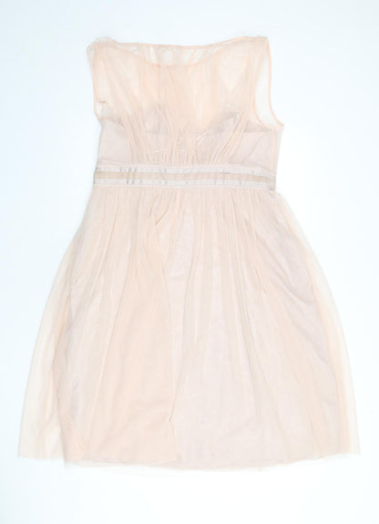 Debut Womens Pink Polyester A-Line Size 16 Round Neck Zip - Mesh Overlay