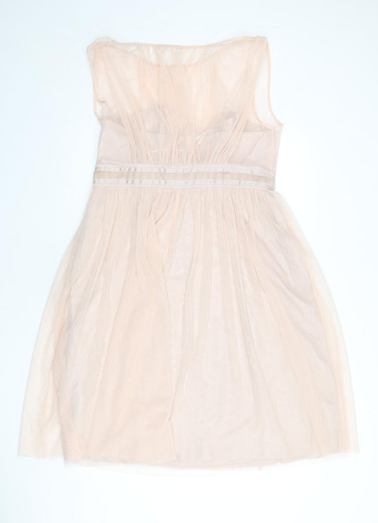 Debut Womens Pink Polyester A-Line Size 16 Round Neck Zip - Mesh Overlay